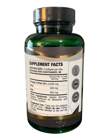 Ultra Pure Omega 3 - Fish Oil -  2,000 mg With EPA & DHA - 60 Softgels