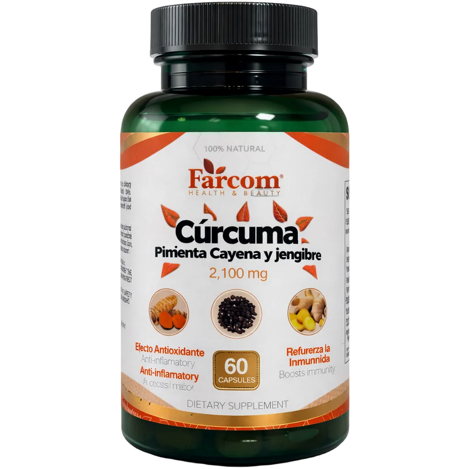 Cúrcuma - Pimienta Cayena & Jengibre - 2,100 mg - 60 Capsulas