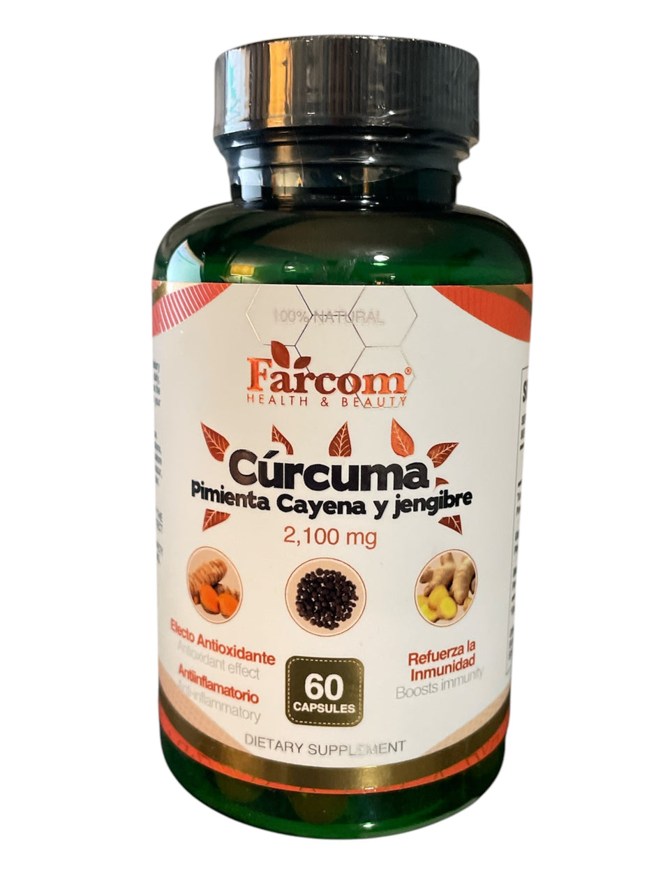 Cúrcuma - Pimienta Cayena & Jengibre - 2,100 mg - 60 Capsulas